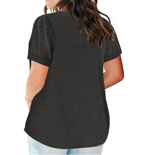 Γυναικεία Μπλούζα Plus Size με Κοντομάνικα και V Λαιμόκοψη, Μονόχρωμα T-shirts, Απλές 2
