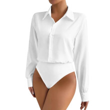 Women's Casual Bodysuit, Solid Color Long Sleeve Button-Down Blouse with Cardigan Style, Comfortable and for Daily Wear or Layering