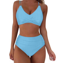 Kukoosong Bikini Set met hoge taille voor dames, inclusief push-up bralette met vulling en spaghettibandjes, effen kleur, perfect voor strand en