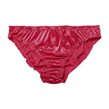Damesondergoed, sexy satijnen slipjes met middelhoge taille en golvend katoenen kruisje in de uitverkoop.