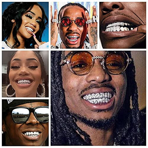Diamond Teeth Grillz για άνδρες και γυναίκες Ασημένιο χρυσό τοπ 1