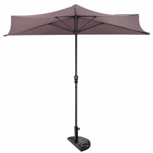 9' Half Round Patio Umbrella Sunshade without Weight Base, Outdoor Shades, Brown
