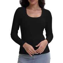 Lässige Damen-Langarmblusen, figurbetont, dehnbar, Rundhalsausschnitt, schlichte Tunika-Tops