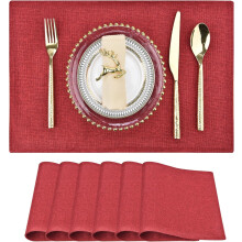 Set van 4 oranje placemats in linnenstijl, 45 x 30 cm.