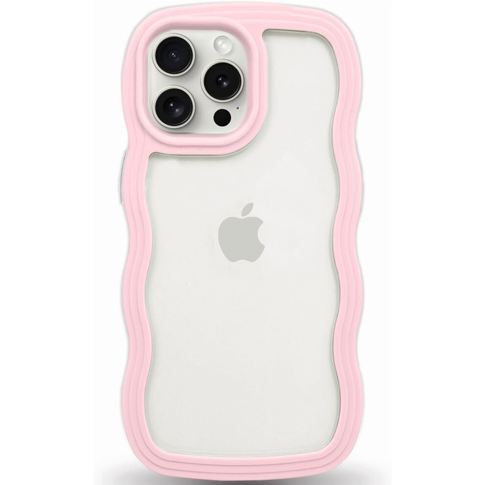 Compatible With Iphone 15 Case Â Wavy Edge Clear Back, Anti-Slip Grip, Shockproof Soft Tpu & Hard Bumper, Pink 9027700927285