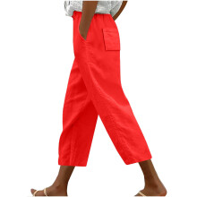 Dámské kalhoty, volné, elastické, se stahovací šňůrkou, rovné nohavice ke kotníku, plus size, zkrácené kalhoty