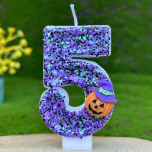 Halloween Pumpkin Birthday Candles – Yellow Glitter Number 5 Cake Topper, Cupcake Decor, Party Decoration