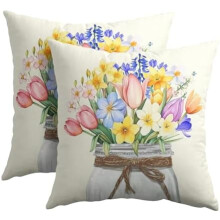 Housses de coussin en lin à motif eucalyptus, 45 x 45 cm, lot de 2