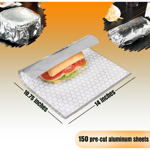Aluminum foil sandwich wrapping sheets 150 pcs 10.75 x 14 1