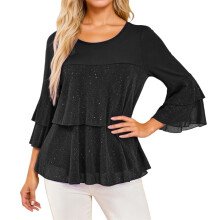 Pailletten-Top für Damen, langärmlig, modisch, locker geschnitten, mit Rundhalsausschnitt, elegant und funkelnd – perfekt für den Alltag.