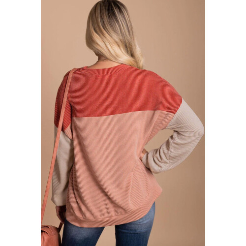 Damenmode 2023: Farbblock-Strickpullover mit langen Ärmeln und Rundhalsausschnitt 1