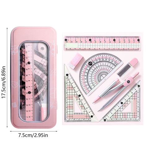 Set di strumenti geometrici anti-miopia per la matematica, composto da 8 pezzi. 2