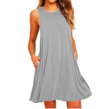 Sommerliche Freizeitkleider für Damen, ärmelloses Midikleid, schwingendes Tankkleid, plissiertes T-Shirt-Kleid, Größen S-2XL