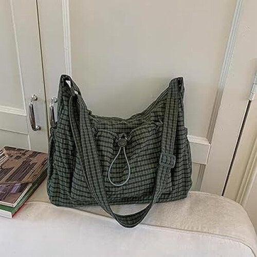 Καρό τσάντα ώμου Crossbody για γυναίκες, ελαφριά καπιτονέ βαμβακερή τσάντα ώμου 2