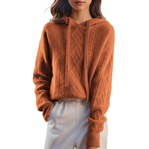 Women's Casual Solid Knit Sweater Hooded Long Sleeve 1