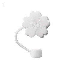 White Sakura Silicone Straw Cover for Stanley Cup, DustProof Reusable Cute Straw Cap for Tumbler