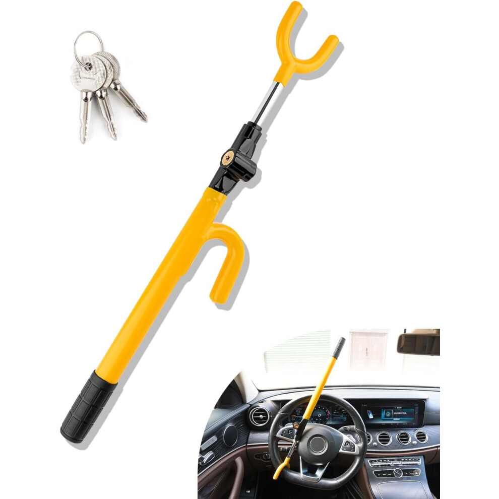 Steering Wheel Lock, Heavy Duty Anti-Theft Device, Adjustable Length For Cars, Trucks, Vans & Suvs, Yellow 9422877278886