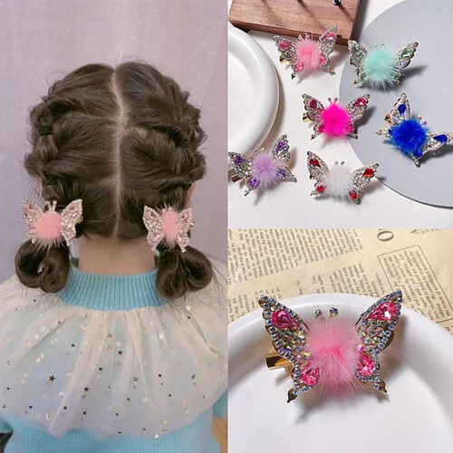 Fermaglio per capelli a forma di farfalla con strass, rosa, 2 pezzi 2
