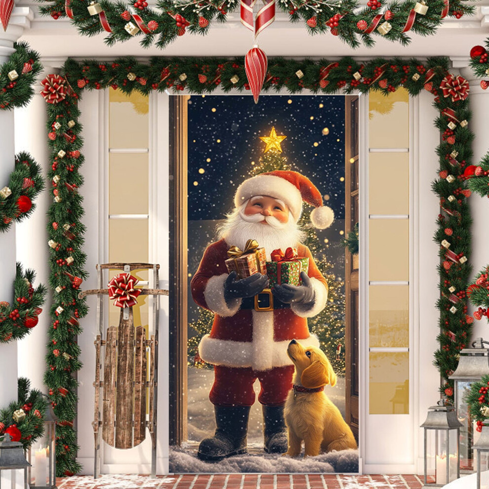 Christmas Front Door Cover, Christmas Photography Background Backdrop For Front Door Porch Farmhouse Home Indoor Outdoor Decoration 9422877279432