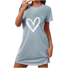Dámské letní pyžamo s potiskem srdce, krátkým rukávem a kulatým výstřihem, polyester, spandex, velikost S-2XL