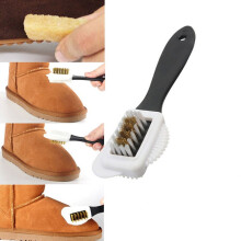 harmtty Handheld 3 Sides Washing Cleaning Brush Suede Nubuck Shoes Boot Cleaner Tool,Black