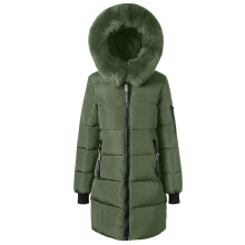 Damen-Steppjacke in Armeegrün, lang, winddicht