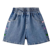 Kid Girls Denim Shorts Summer Elastic High Waist Pull On Midi/Mini Jeans Shorts Trendy Kids Stretch Straight Leg Jean Shorts 4-5 Years