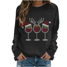 Dames kersttrui met strasssteentjes, lange mouwen, ronde hals, glinsterende trui – perfect als kerstcadeau