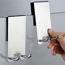 Crochets de porte - Crochets porte-serviettes de douche en acier inoxydable, porte-raclette, porte de douche en verre sans cadre, lot de 2