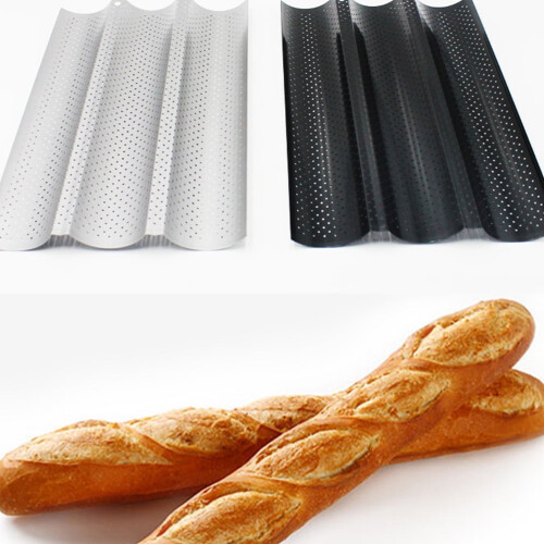 French Bread Pan Mould Non Wave Punch Bread Tray Kitchen Bakeware Tool 3 Slots ( Black ) 1