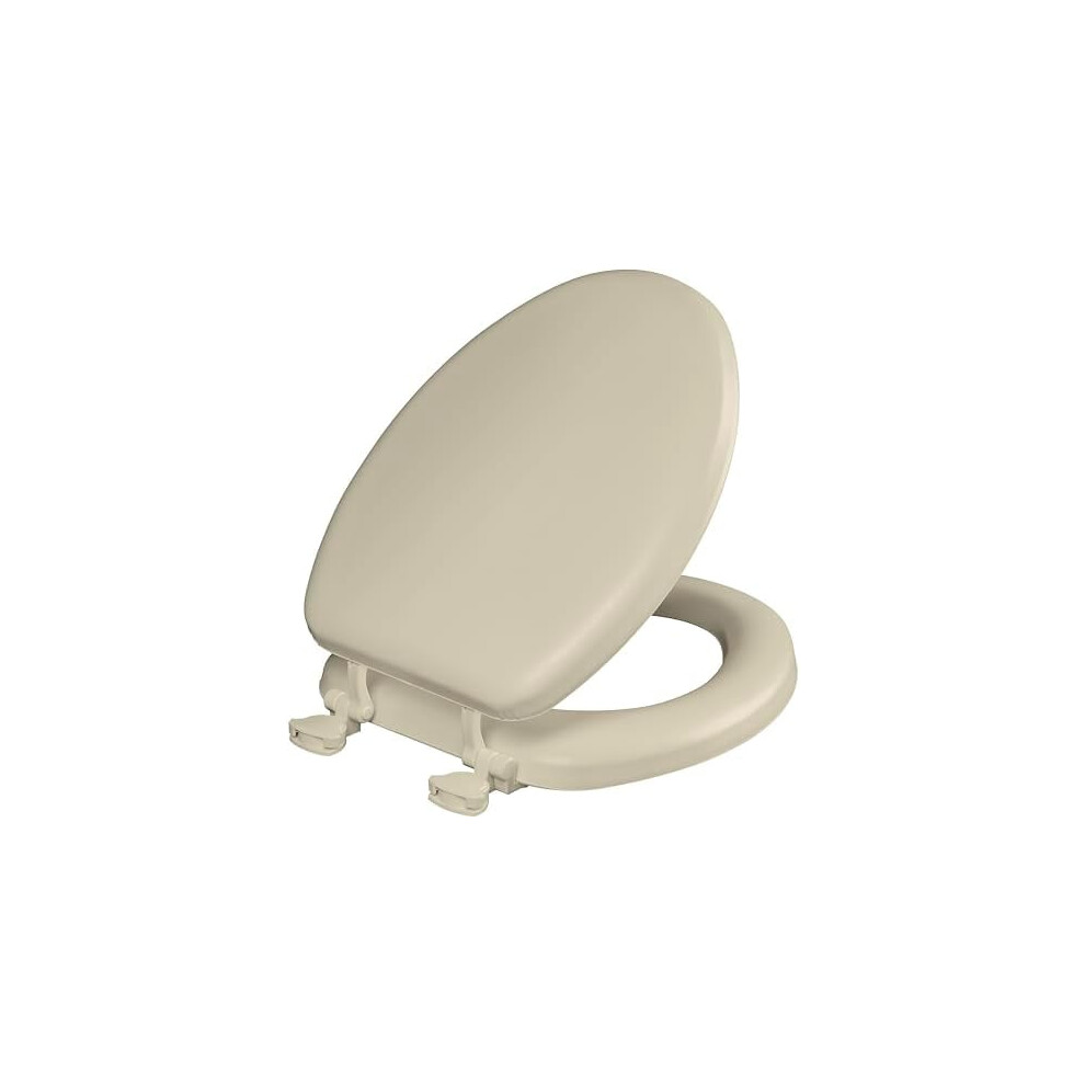 Padded Toilet Seat, Cushioned Soft Vinyl Over Wood Core Seat, Secure Hinges, Easy Clean, Made In Usa, Elongated, Bone 9422877307258