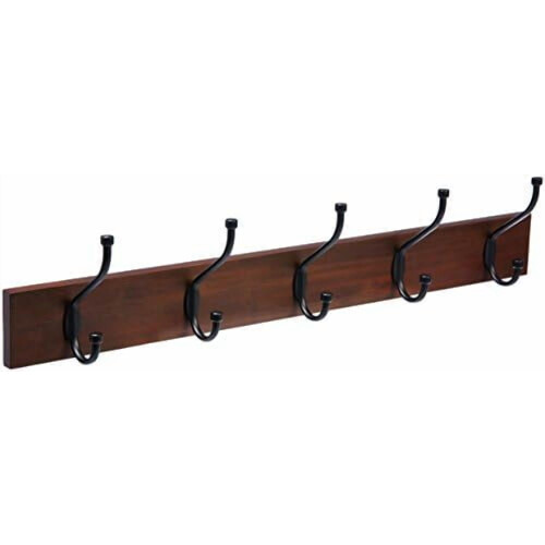 Perchero de pared de madera con 5 ganchos dobles