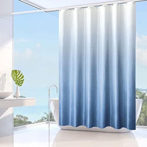Perdea de duș cu model Waffle, 183x218 cm, albastru ombre 1