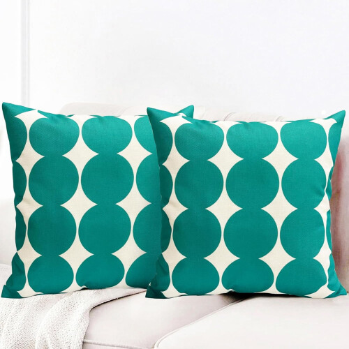 Conjunto de 2 capas de almofada decorativas em linho com estampa de bolinhas pretas, 45x45 cm (18x18 polegadas), compatíveis com almofadas padrão.
