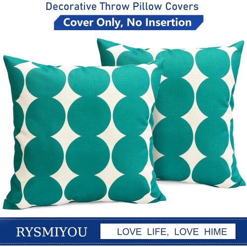 Conjunto de 2 capas de almofada decorativas em linho com estampa de bolinhas pretas, 45x45 cm (18x18 polegadas), compatíveis com almofadas padrão. 2