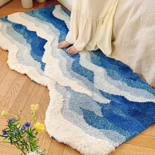 Getuft vloerkleed met blauwe oceaangolven – ultrazacht, antislip TPR