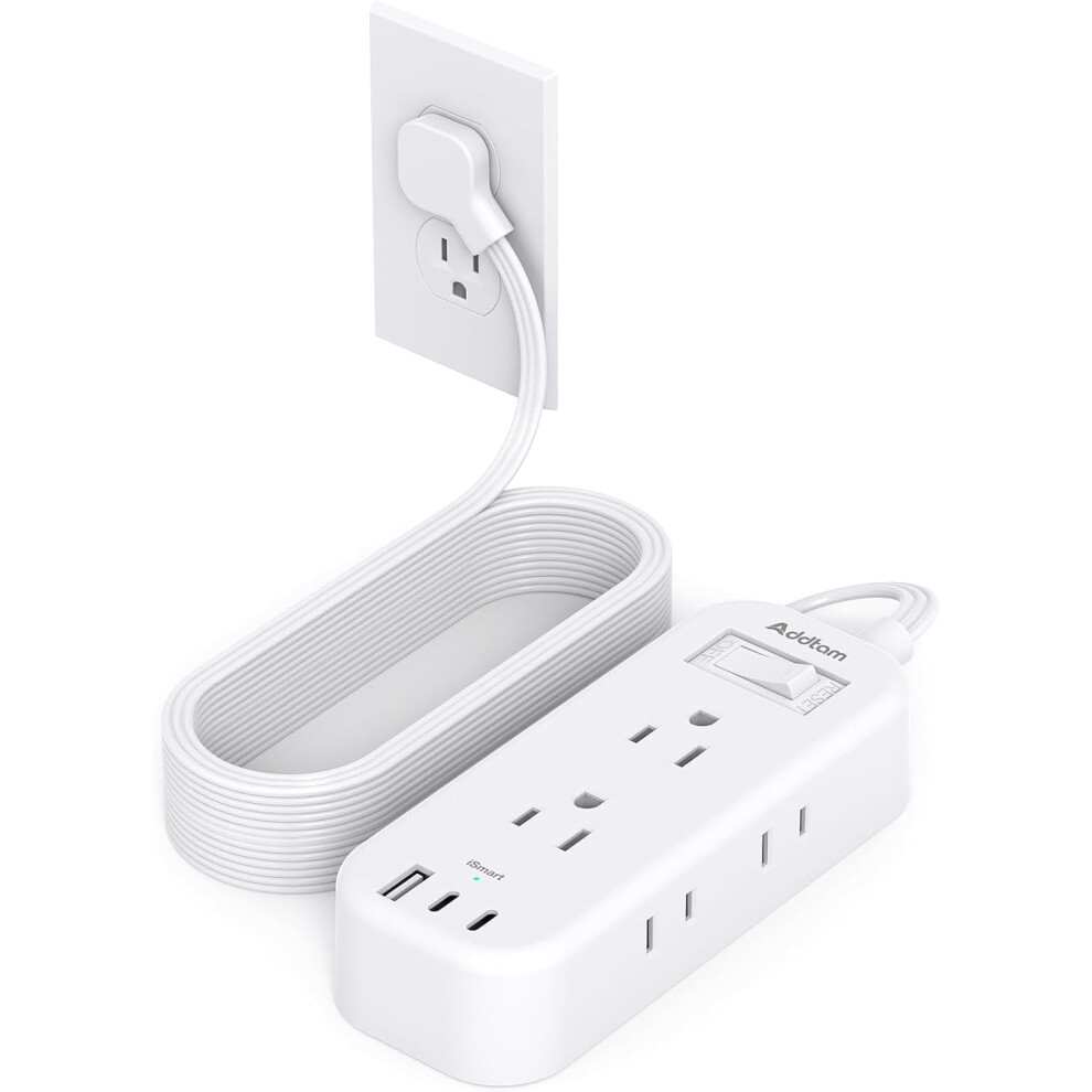 15Ft Extension Cord With 6 Ac Outlets, 3 Usb (2 Usb-C), 1080J Surge Protection Â Flat Plug Desktop Charging Station For Home, Dorm 9399596492308