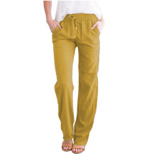 Pantaloni scurți de bumbac și elastici cu talie înaltă pentru femei, pantaloni casual lungi și drepți