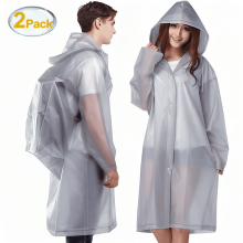 Reusable EVA Rain Ponchos for Adults, 2 Pcs Raincoats with Adjustable Hood and Drawstring, Emergency Waterproof Unisex for Women and Men, Gray