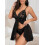 Σέξι φόρεμα Babydoll με ανοιχτό μπροστινό μέρος, βολάν, διάφανο πλέγμα, δαντέλα, χωρίς 4