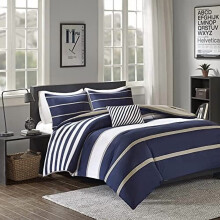 Juego de edredón deportivo informal para niños, microfibra azul/blanca, 3 piezas, individual/individual XL, ropa de cama suave para todas las