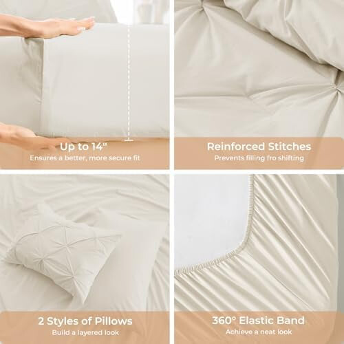 Queen 7-Piece Comforter Set with Pintuck Design – Includes Comforter, Sheets, Pillowcases & Shams, Beige 2