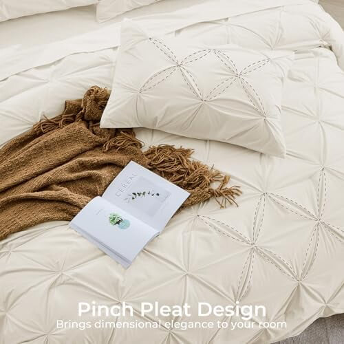Queen 7-Piece Comforter Set with Pintuck Design – Includes Comforter, Sheets, Pillowcases & Shams, Beige 1