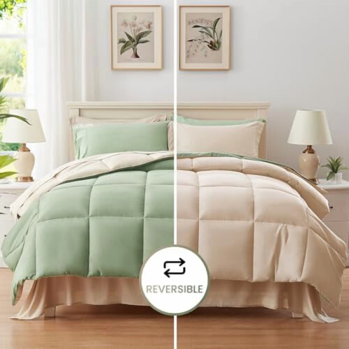King Size Sage Green Comforter Set 7-Piece 1