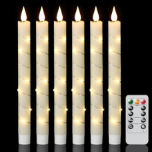 Conjunto de velas cônicas sem chama na cor marfim com controle remoto