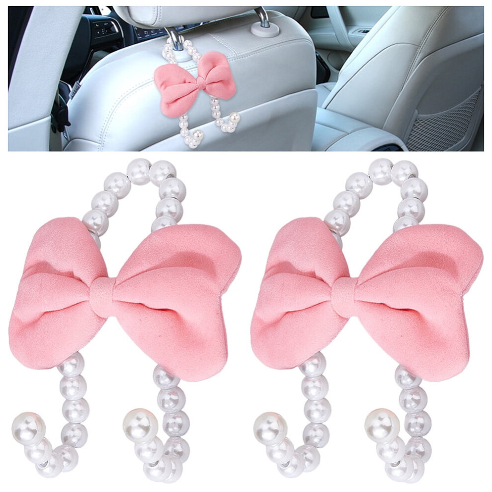 2Pcs Lady Car Seat Headrest Hook Hanger Vehicle Hooks For Purses And Bags Pearl Car Seat Hook With Velvet Bowknot Interior1set Pink 9399596011851