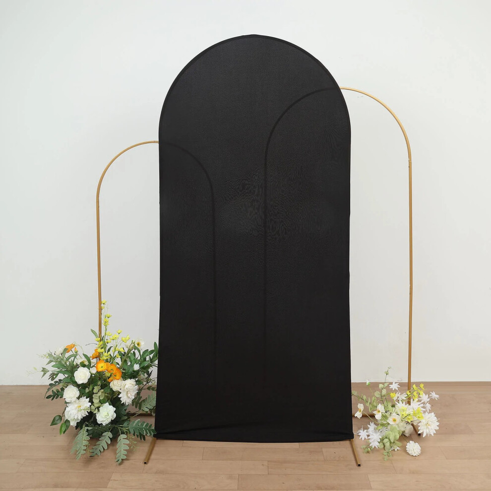 Balsacircle 7 Ft Fitted Matte Spandex Round Top Wedding Arch Backdrop Stand Cover Party Events Decorations Black 9399596012216