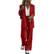 Women's Fall Two Piece Outfits Dressy Blazer Jacket and Wide Leg Pants Pockets Business Casual Office Suit Sets (Black,Medium)