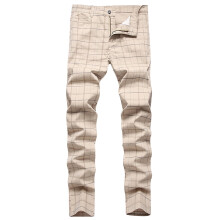 Men's 2025 Casual Plaid Pants Stretch Suit Pants Slim Striped Trousers Khaki