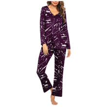 2-delige damespyjamaset met print, loungeset met lange mouwen, damespyjamaset, huispak, maat S-3XL